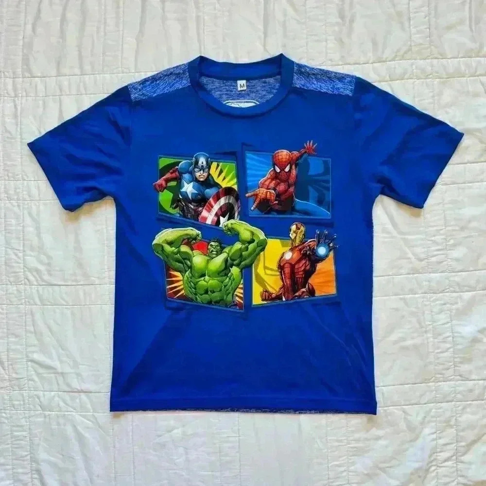 Mad engine Marvel blue graphic tee captain America hulk Spider-Man Ironman sz 8